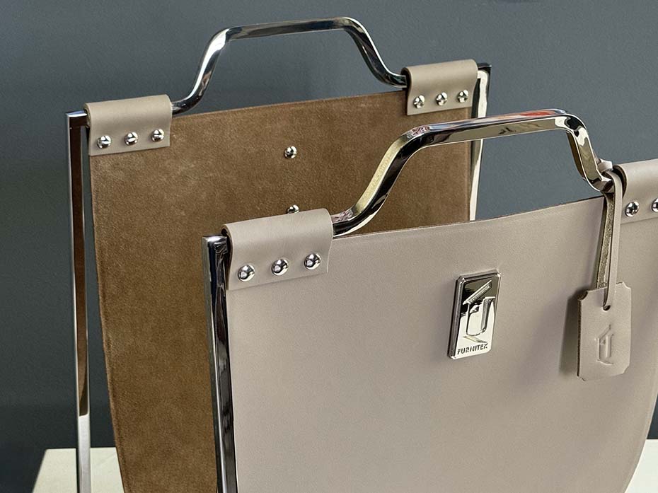 Дровница с кожаной вставкой FG-12052 полированный никель