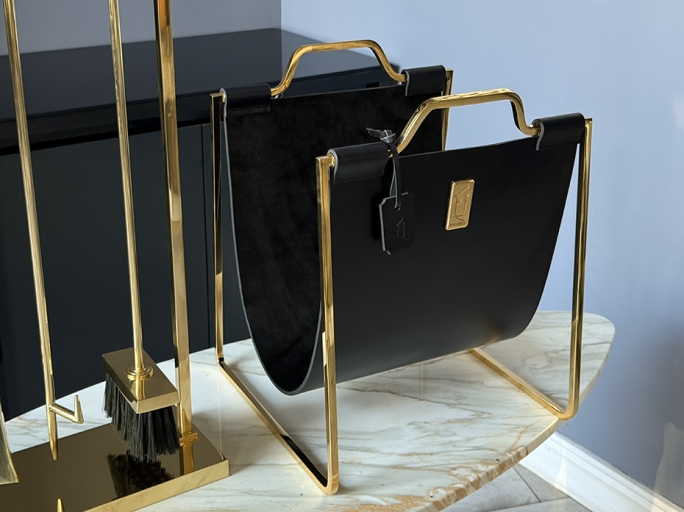 Каминный набор с дровницей FURNITEK FG-01129 полированная латунь с позолотой