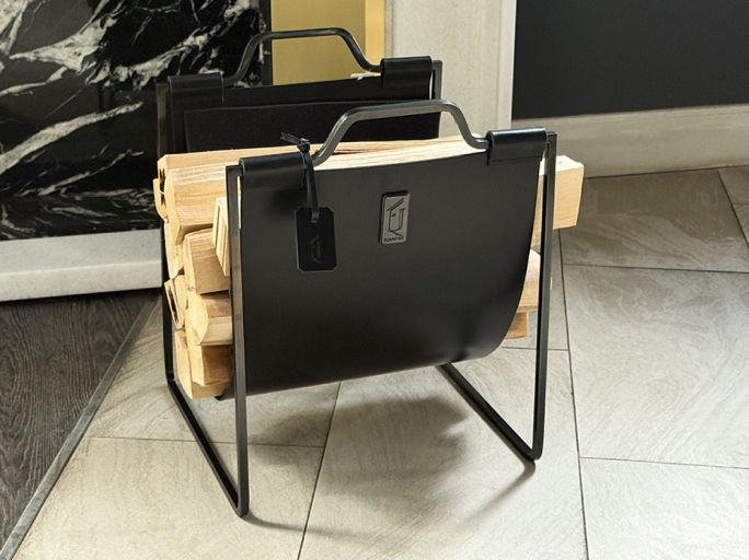 Дровница с кожаной вставкой FG-12061 чернёная латунь с полировкой